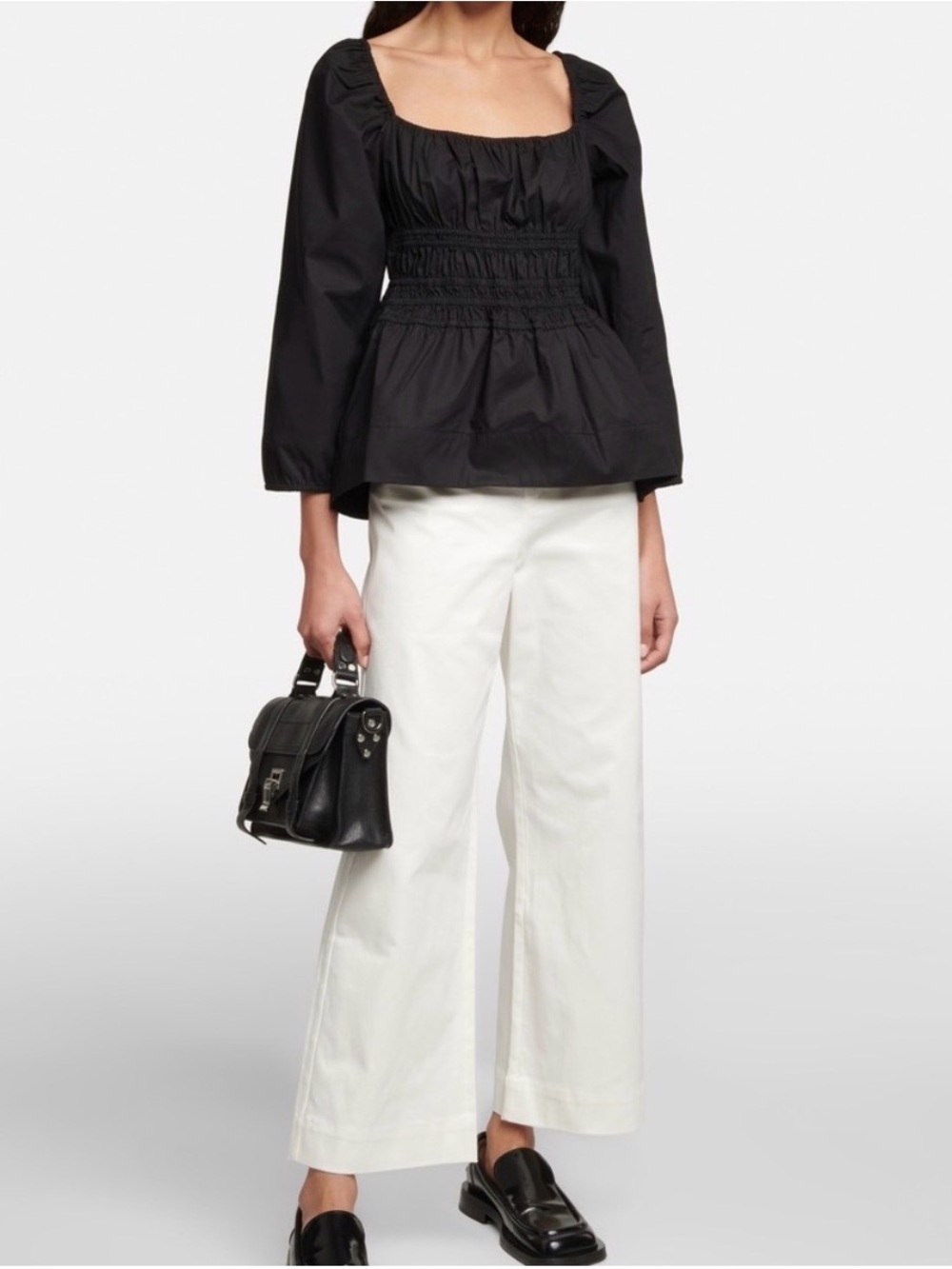 Proenza Schouler | White Label Ruched Cotton Poplin Blouse Black